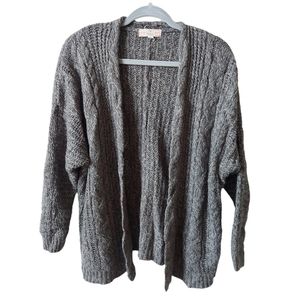 *Pink Republic Grey Cable Knit Swing Cardigan V-Neck Sweater Size Small Chunky